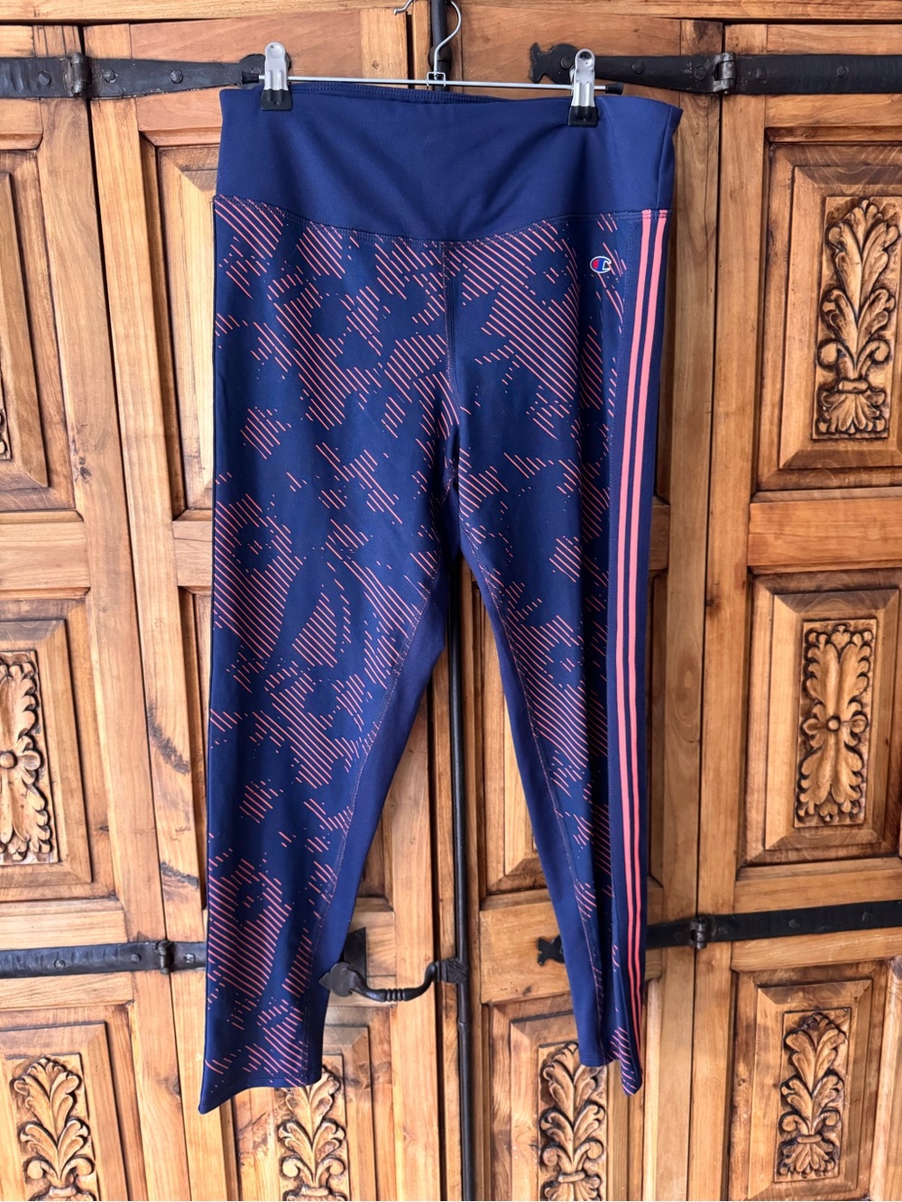 Champion Navy Leggings with Coral Stripe & Pattern